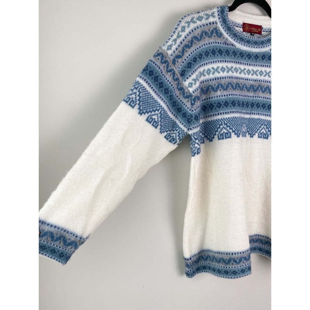 Alpaca Life Collection‎ Womens Fair Isle Wool Sweater M White Cozy Crewneck - Picture 2 of 7